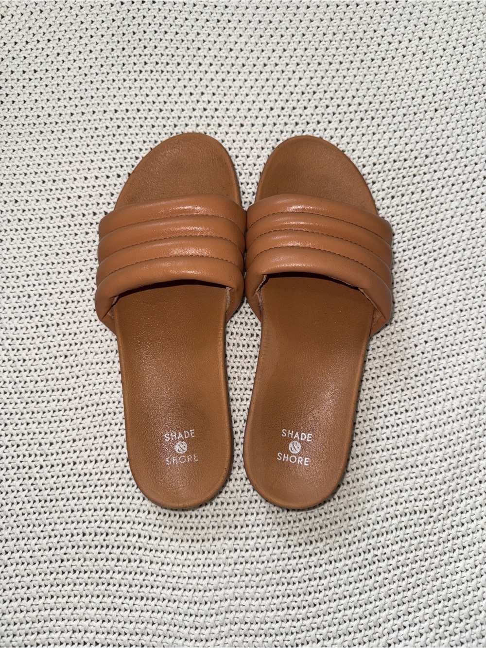 Shade & Shore Cognac Brown Padded Slide Sandals